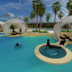 Architectural rendering of wave pool garden area