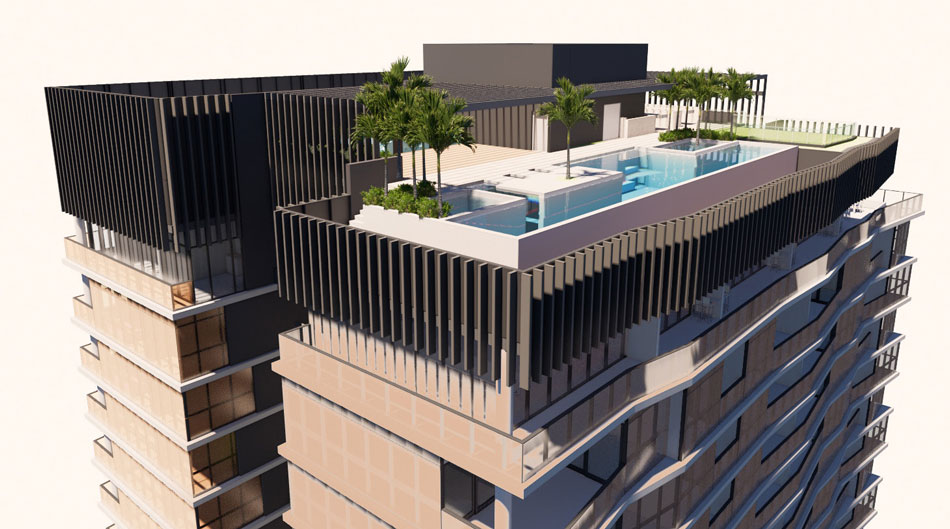 Architectural rendering of 2 Cordelia Street, South Brisbane's Rooftop