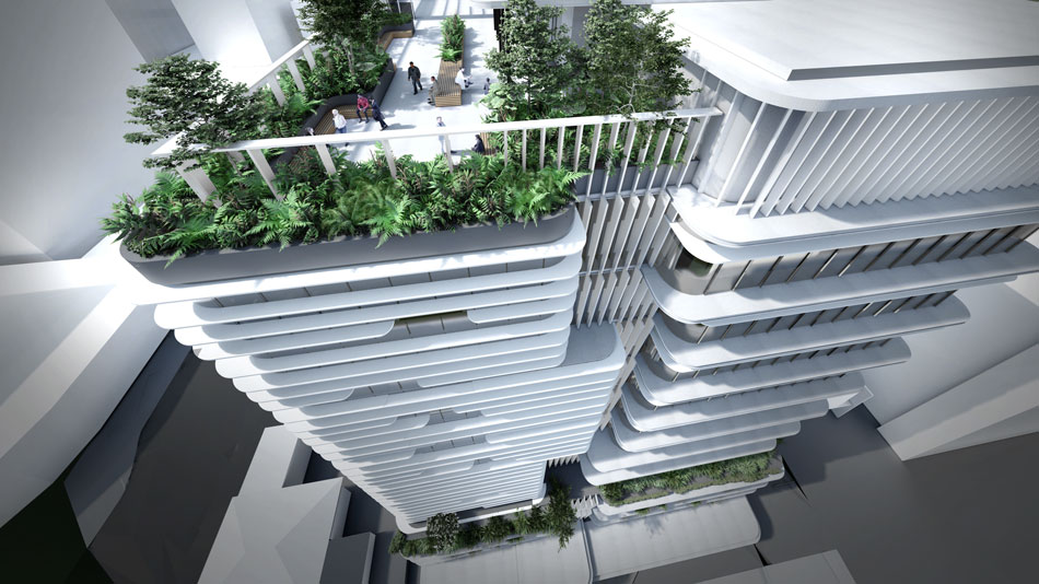 Architectural rendering of the rooftop of Silverstone's 10 Edmondstone Street, South Brisbane