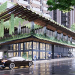 Architectural rendering of tower 4's entry at West Village