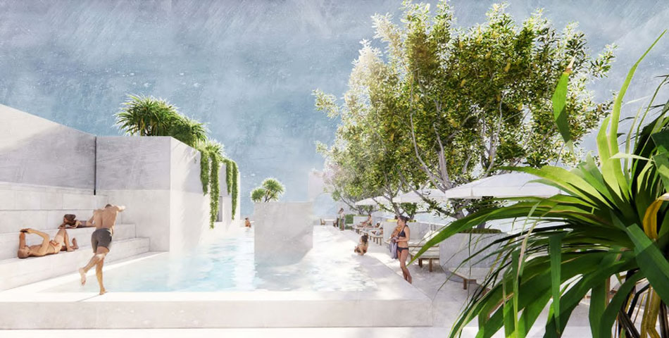 Architectural rendering of the rooftop pool deck of Forme's new residential development at 31 Doggett Street, Teneriffe