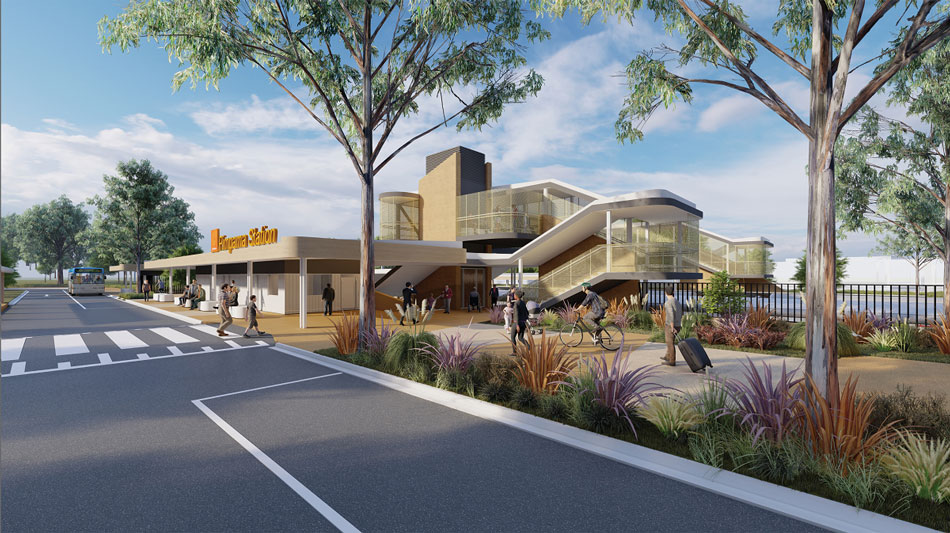 Architectural rendering of new Pimpama Station as part of the Cross River Rail project