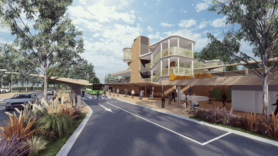 Architectural rendering of new Merrimac Station as part of the Cross River Rail project