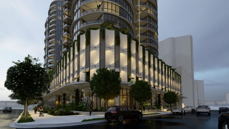 Architectural rendering of the podium levels of 'Nuage' in Woolloongabba