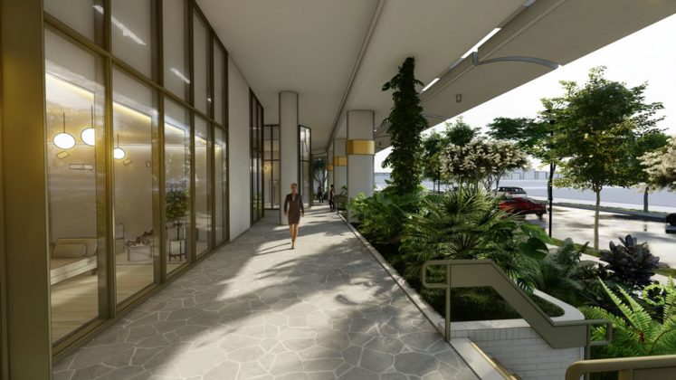 Architectural rendering of 'Nuage' in Woolloongabba showing streetscape activation