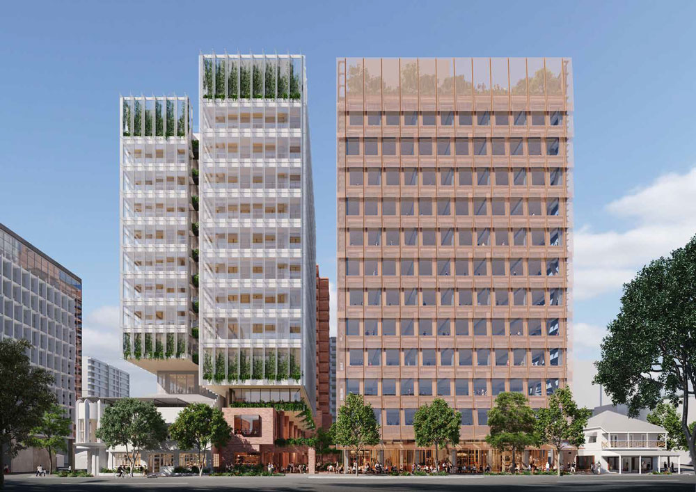 Architectural rendering of Tower 2 & 3 of Aria's new Melbourne Street commercial master plan