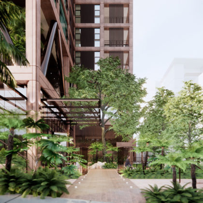 Architectural rendering of the ground level of 185 Wharf Street, Spring Hill