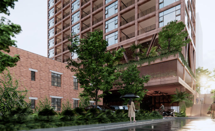 Architectural rendering of the ground level of 185 Wharf Street, Spring Hill