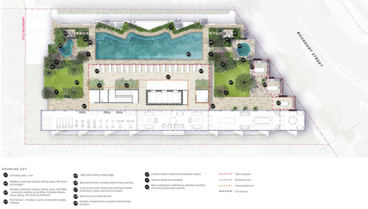 Landscape plan showing the rooftop recreation deck