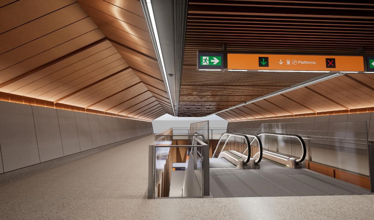 Architectural rendering of station interior design of Cross River Rail the underground stations