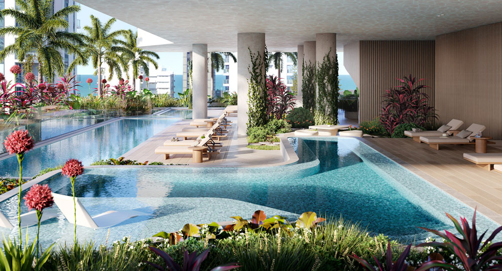 Architectural rendering of The Rochester Broadbeach showing resident amenities
