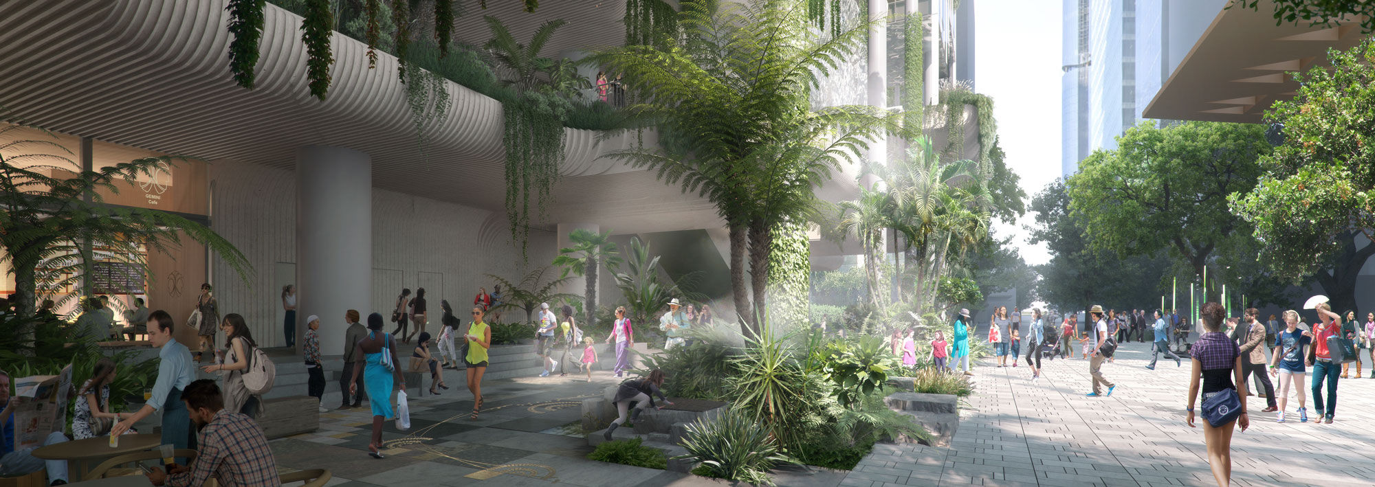 Architectural rendering of future Albert Street as part of QIC's proposed 'Rainforest Tower'