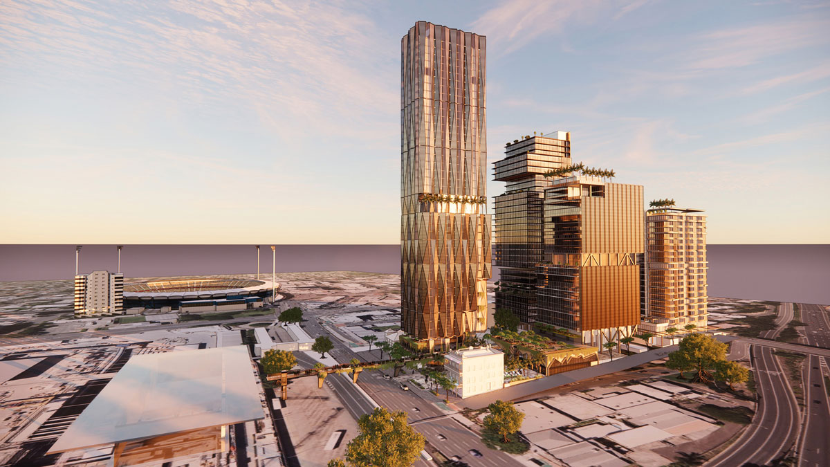Architectural rendering of the proposed Station Square development in Woolloongabba by Trenert