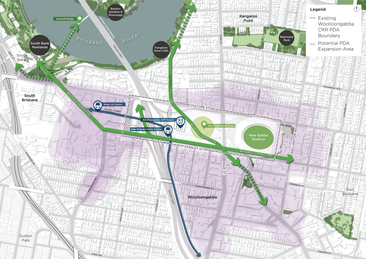 The Queensland Government's newly expanded Priority Development Area around the Olympic Stadium and Cross River Rail