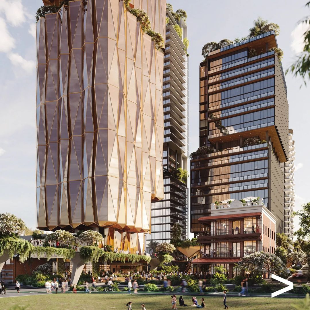 Architectural rendering of the proposed Station Square development in Woolloongabba by Trenert