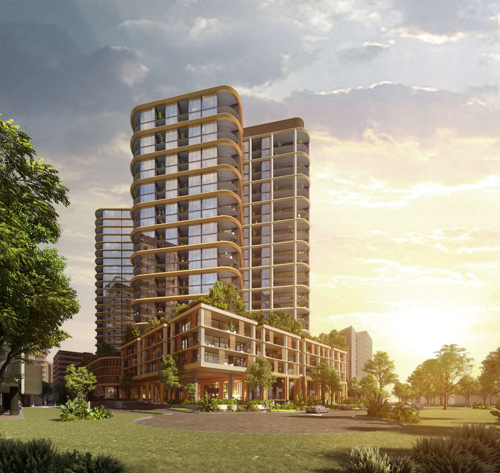 Architectural rendering of Brookfield's new built-to-rent development at Portside East, Hamilton