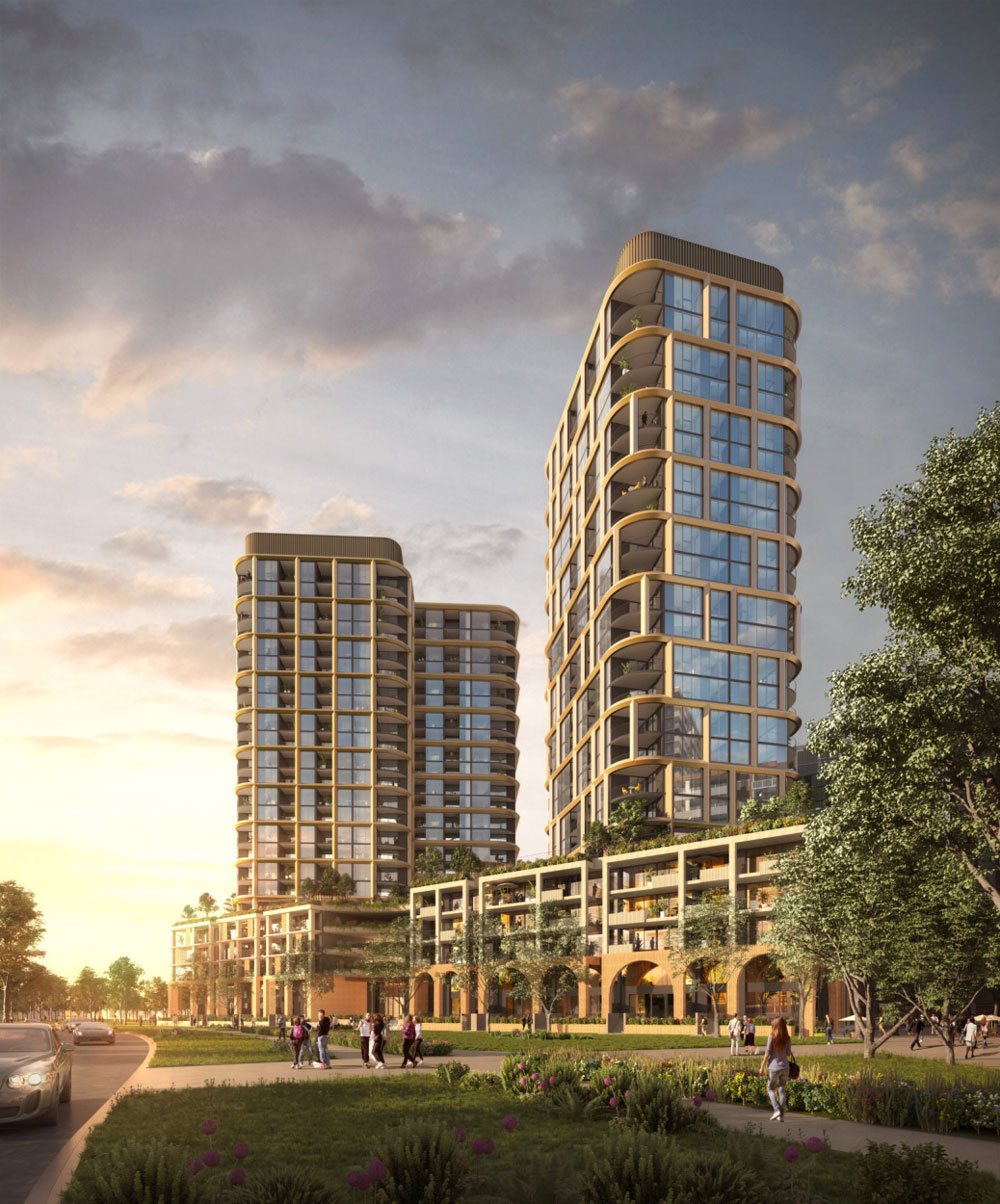 Architectural rendering of Brookfield's new built-to-rent development at Portside East, Hamilton