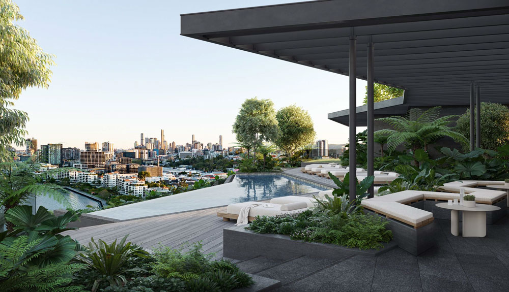 Architectural rendering of the rooftop recreation area of 92 Kingsford Smith Drive, Hamilton