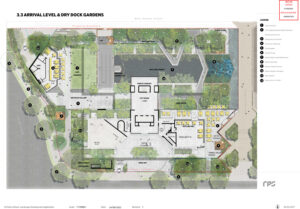 Landscape plan of arrival level and dry dock gardens