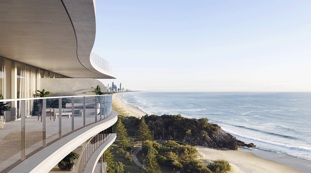Architectural rendering of Burly Residences balcony on the Gold Coast 