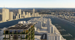 Architectural aerial rendering of the 26 Cairns Street development in Kangaroo Point