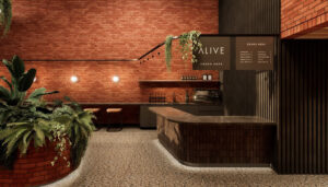 Architectural rendering of 266 Roma Street lobby cafe