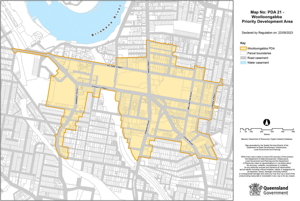 The expanded Woolloongabba Priority Development Area zone 