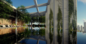 Architectural rendering of the rooftop pool