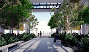 Architectural rendering of the rooftop sky lounge