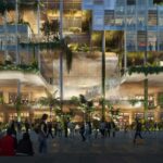 Architectural rendering of the podium plaza of QIC's proposed 'Rainforest Tower'