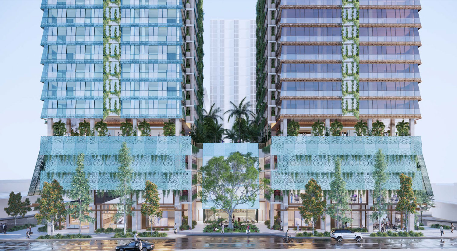 Architectural rendering of the proposed BTR & BTS towers at 801 Ann Street, Fortitude Valley