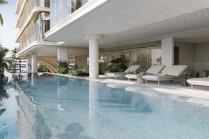 Architectural rendering of Burly Residences on the Gold Coast showing the pool deck
