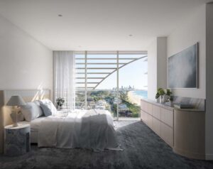 Architectural rendering of Burly Residences on the Gold Coast showing a bedroom view