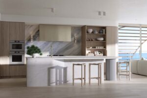 Architectural rendering of Burly Residences on the Gold Coast showing a kitchen view