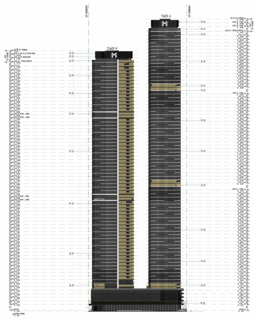 Elevation diagram of the proposed skyscrapers