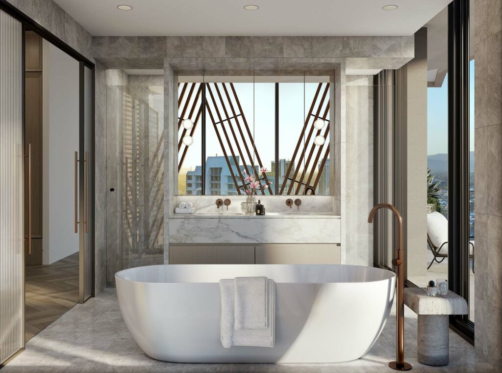 Architectural rendering of Escape Gold Coast showing a bathroom