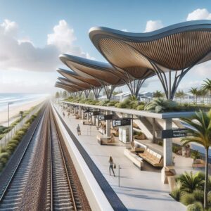 Concept drawing of a hypothetical Caloundra train station. 