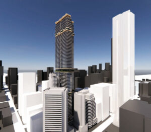 Architectural rendering of the proposed 25 Mary Street proposal by KS Property showing the southern perspective