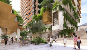Architectural rendering of the Newstead Collective development's 'little Italy' central piazza