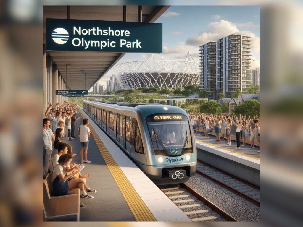 A concept drawing of a Northshore Olympic Park Train Station