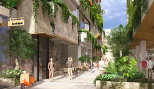 Architectural rendering of the Newstead Collective development's 'little Italy' retail arcade