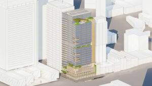 Architectural rendering of the updated design for Charter Hall's 60 Queen Street showing the building's massing