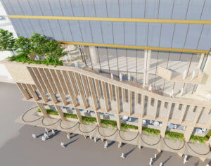 Architectural rendering of the updated design for Charter Hall's 60 Queen Street showing the podium levels