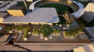 Architectural rendering of the rooftop communal area of the proposed 73 – 83 Linton Street, Kangaroo Point development