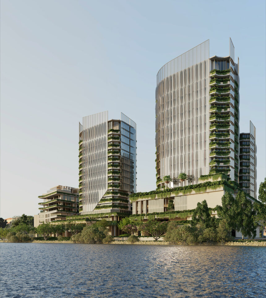 Architectural rendering of Kokoda's Riverside Sands development in Teneriffe