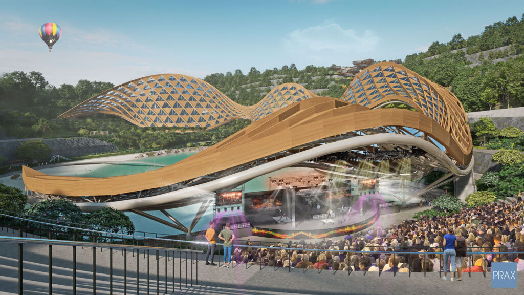 Architectural rendering of PRAX Studio's vision for Mt Coot-Tha Quarry showing the music bowl