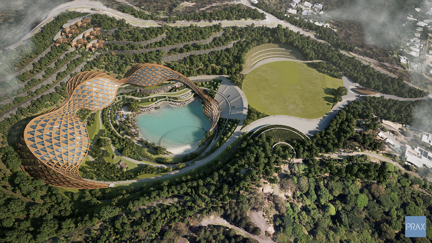 Architectural rendering of PRAX Studio's vision for Mt Coot-Tha Quarry