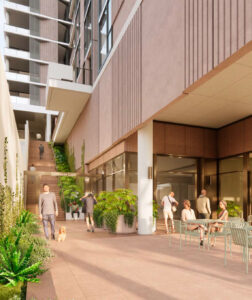 Architectural rendering of the proposed 25 Fortescue St development showing the cross block link