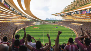 Northshore Vision 2050 - AFL Stadium Mode. Image: The Brisbane Design Alliance