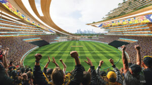 Northshore Vision 2050 - Stadium Cricket Mode. Image: The Brisbane Design Alliance